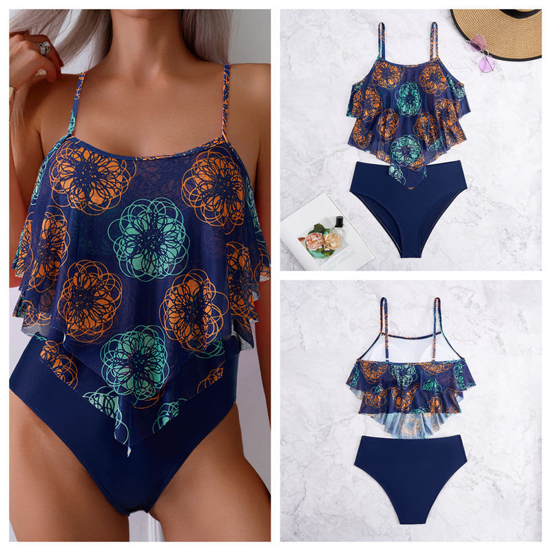 Dam bikini med hög midja och blommigt tryck med volanger_voghion.com