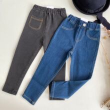 ins2023秋冬新款女宝女童牛仔喇叭百搭弹力复古小脚裤--中小童
