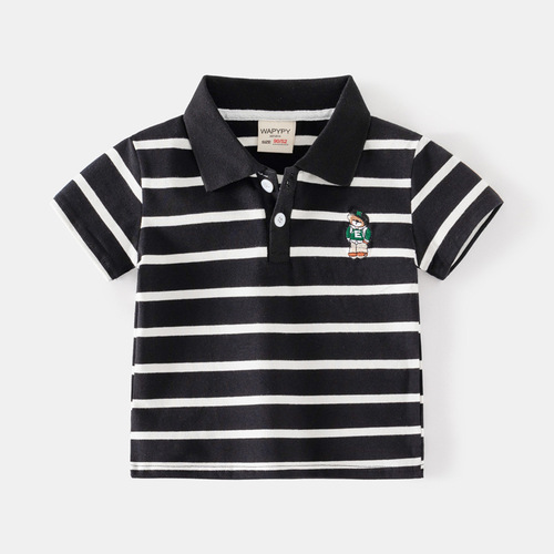 Children's striped polo shirt 2024 new summer wear Korean style children's clothing boys short-sleeved T-shirt baby half-sleeved top trendy