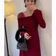 出阁宴订婚礼服敬酒服结婚当天新娘便装气质红色针织连衣裙女秋冬