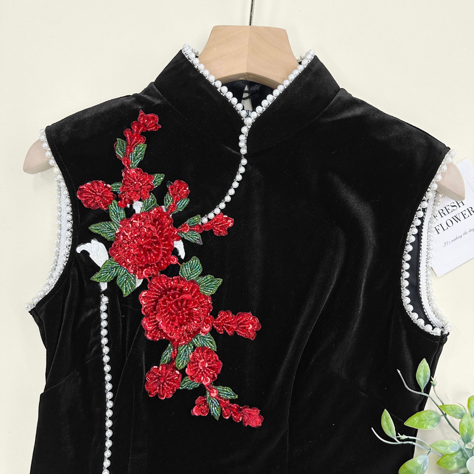 Flores tridimensionales sequinilla bordada pegatinas de tela hechas a mano ropa decoración ropa bolsos cheongsam nuevos accesorios negros chinos image 7