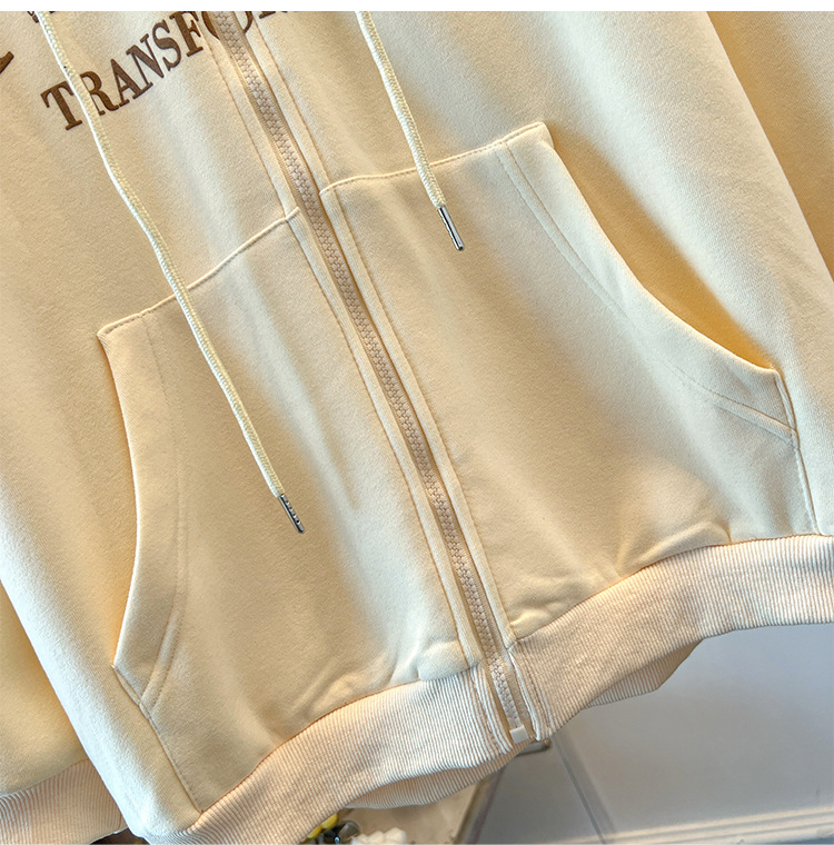 Felpa con cappuccio e zip da donna oversize in velluto invernale_voghion.com