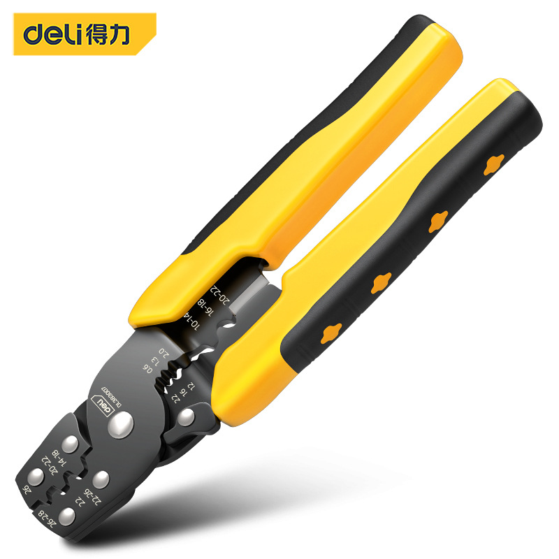 得力压接剥线钳剪线剥线压接功能多用0.6-2.0mm绝缘端子裸端子压