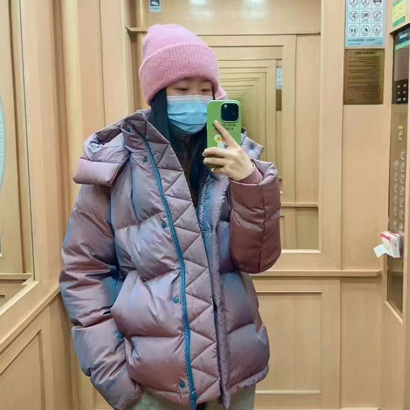 Winter New 90 White Duck down Stand Collar Hooded Jacket Thickeneded Waist Slimming Look Sports Classy Short down Jacket for Women