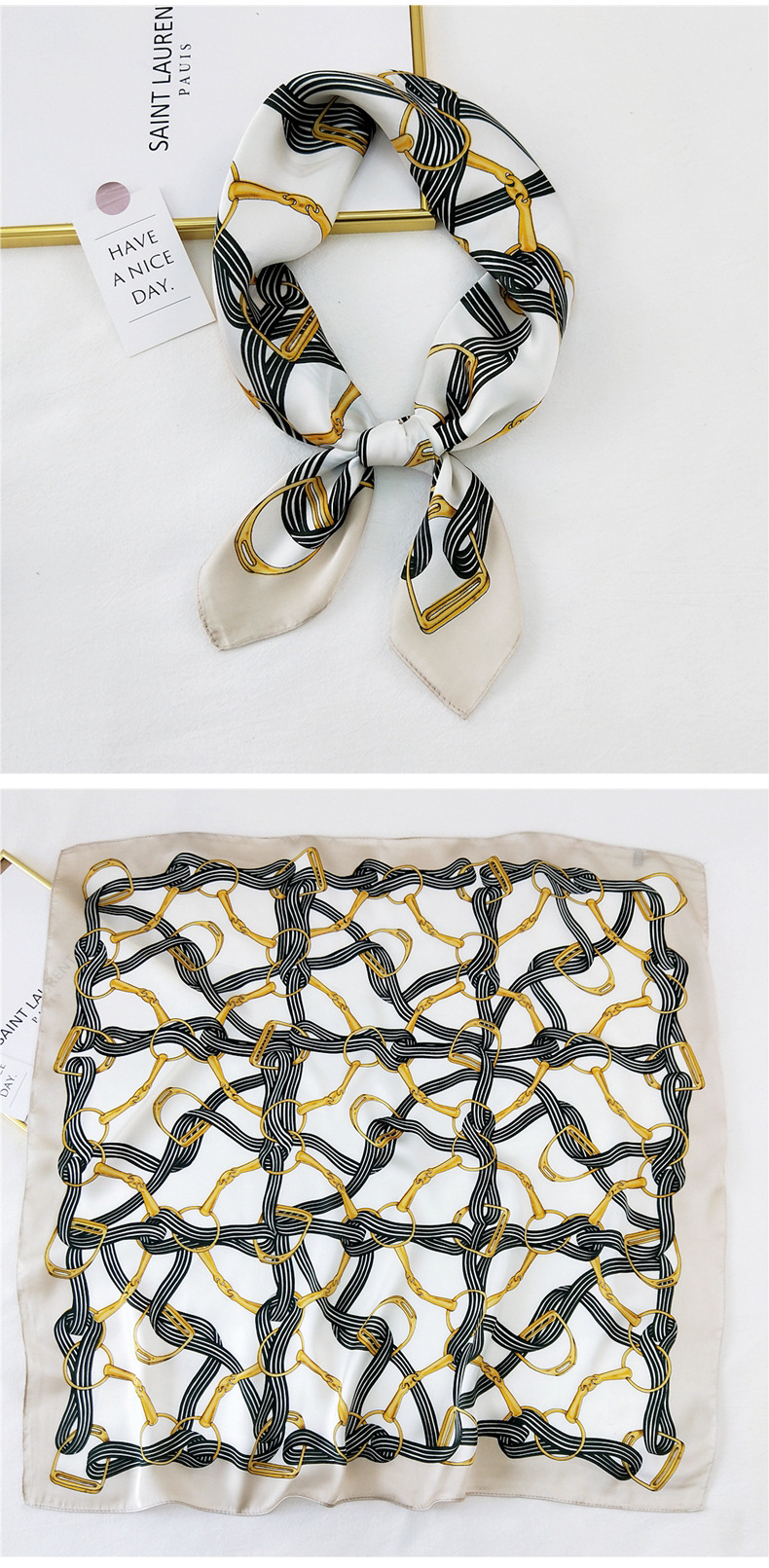 50g Weight Silk Scarf Classification Travel Occasion Silk Material Unisex Gender Printing Design Sweet Style Khaki, Grey, Purple, Red, Green, Blue, Camel, Yellow, Black Color Korean Printing Silk Square Scarf Wholesale 33