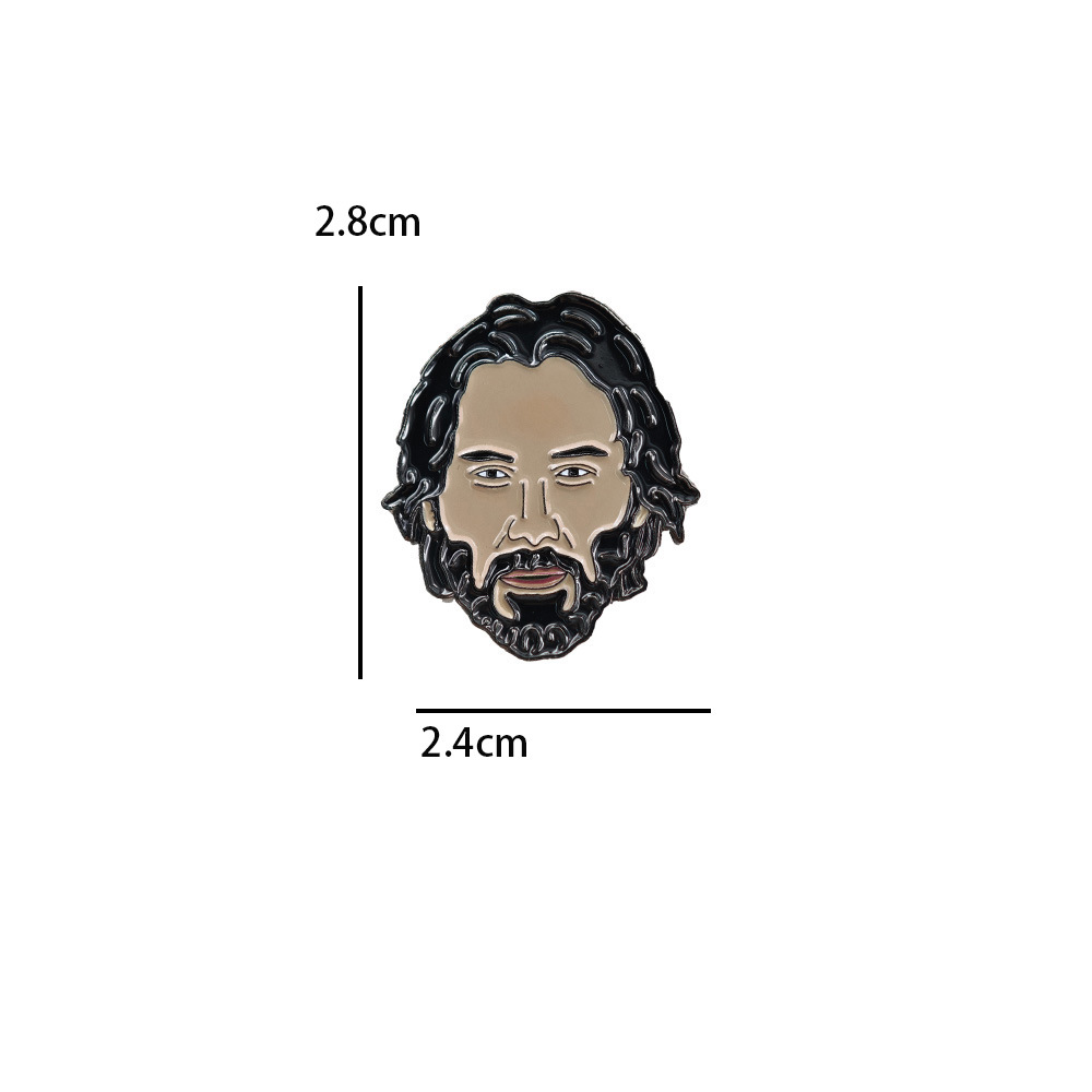 Enamel brooch featuring long hair and a full beard, fan badge for movie enthusiasts, niche collectible, personalized accessory