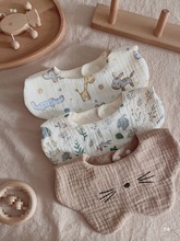 【件装】类春夏纯棉纱布围嘴新生儿围兜卡通柔软婴儿口水巾