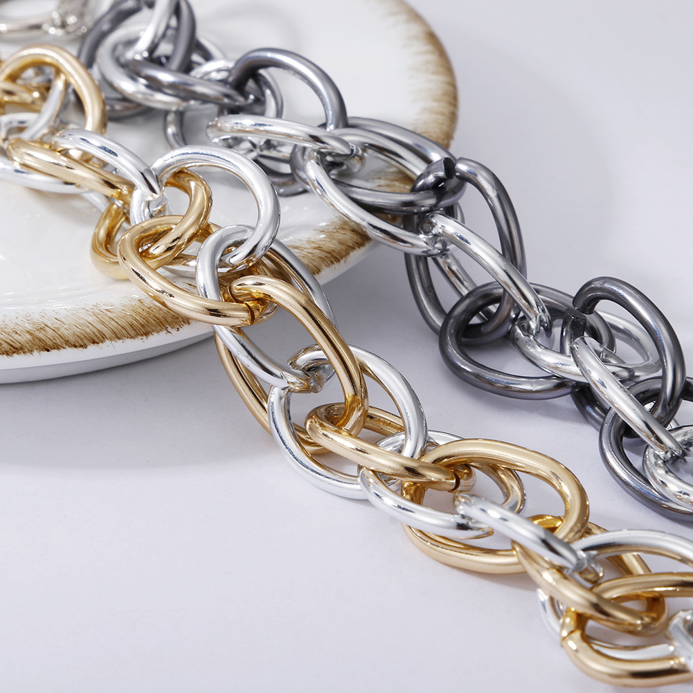 hip hop buckle bracelet for women, creative and simple aluminum alloy, neutral hand jewelry, exaggerated personality, punk thick chain jewelry_voghion.com