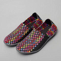 輕便跨境大碼42夏季新款女鞋時尚休閒鞋編織鞋一腳蹬懶人鞋運動鞋