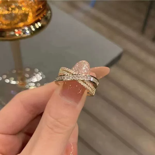 European and American Explosions Korean Style Cross Opening Diamond Ring Cyber Celebrity Light Luxury High Feeling Cold Wind Ring Jewelry