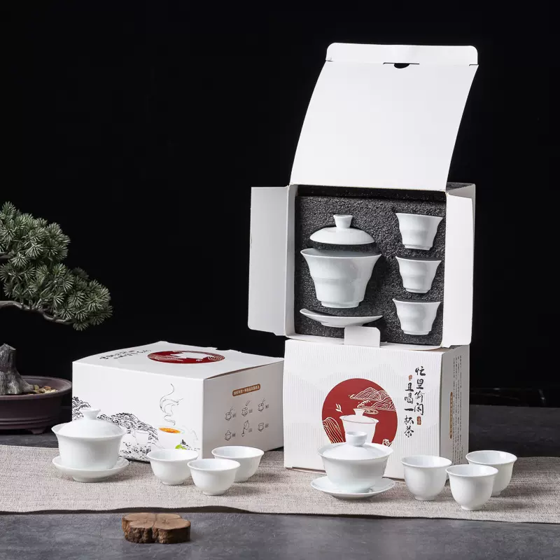 白瓷茶具套装 三才盖碗泡茶器 家用茶杯 随手礼 活动赠送 可印制