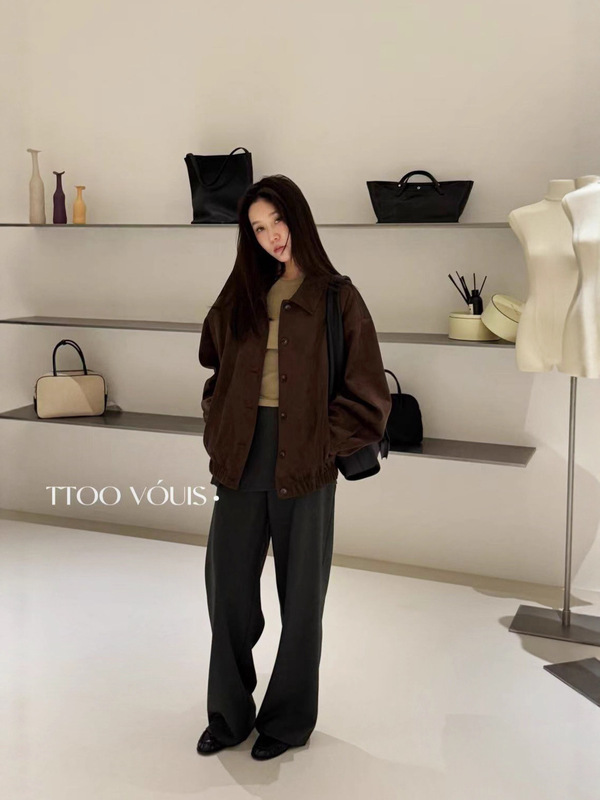 TTOO VOUIS秋季2216中性风美拉德复古翻领麂皮绒宽松高级感夹克女|undefined