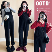 秋冬新款孕妇装加绒加厚宽松可调节背带裤孕妇套装