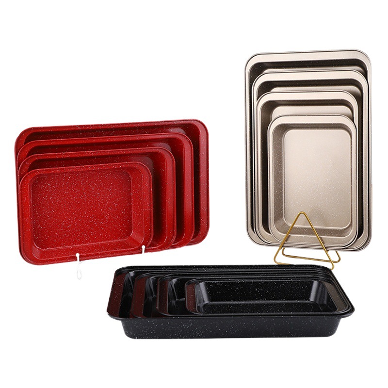 Utensilios para hornear de acero al carbono rectangular antiadherente para el hogar bandeja para hornear pastel de barbacoa de pollo asado multifuncional grande, mediano y pequeño opcional