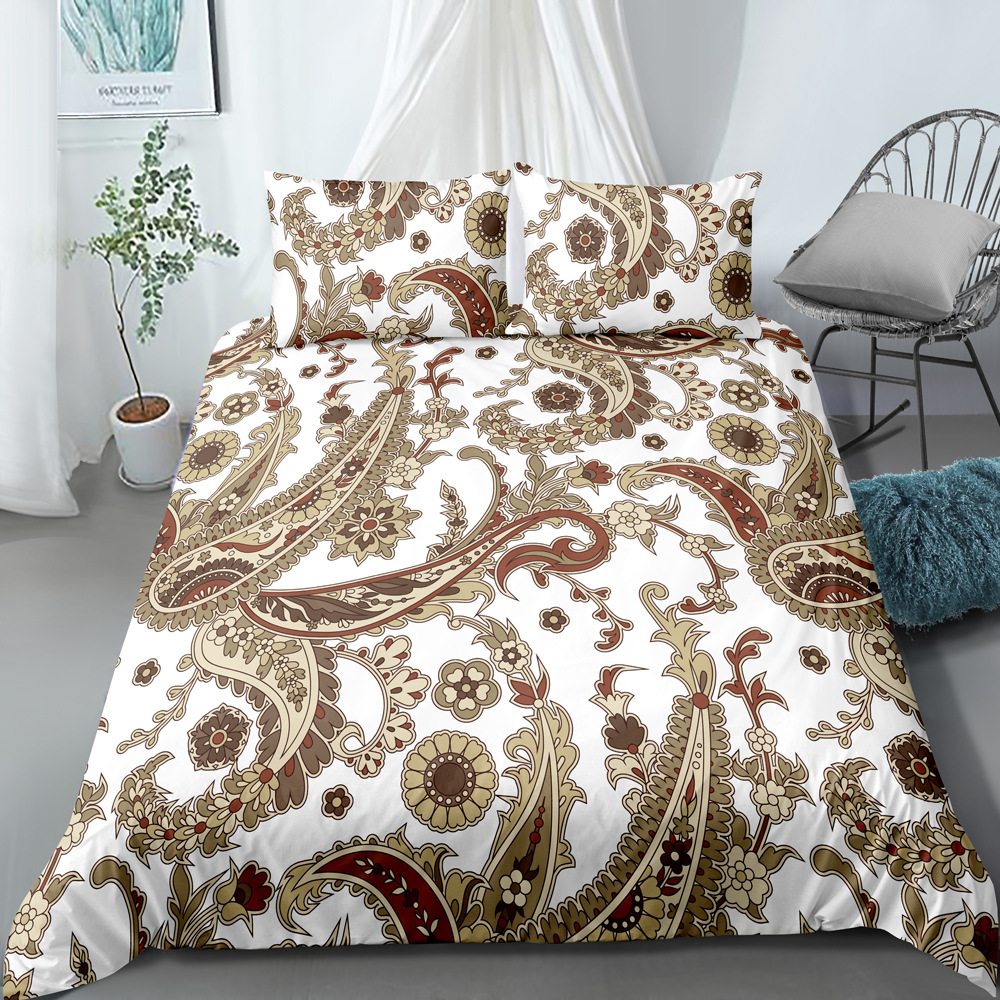 Parure de lit trois pièces de style ethnique imprimé numérique, housse de couette et taie d'oreiller, personnalisable, nouvelle collection_voghion.com