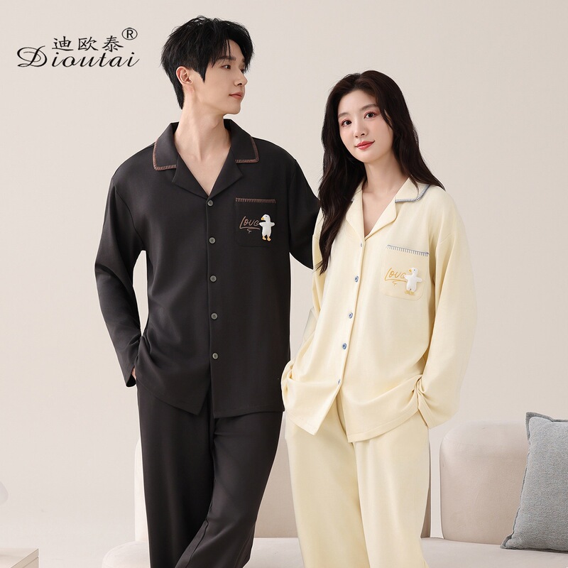 Couple's Pajamas Spring and Autumn Style Long-Sleeved Long Pants 2026 New Casual Men's and Women's Home Wear Set Couple's Pajamas Spring and Autumn Style Long-Sleeved Long Pants 2026 New Casual Men's and Women's Home Wear Set