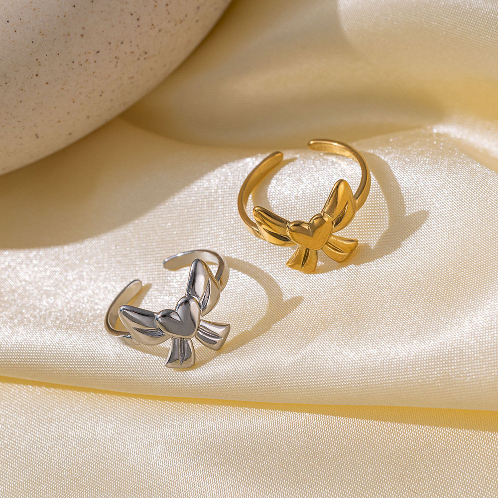 6g Weight PVD Coated Gold Plating Process 18K Gold Plated Plating Material Open Rings Classification 1 Piece Quantity Casual, Daily, Shopping Occasion 304 Stainless Steel Material Heart Shape, Flower, Bow Knot Pattern All Seasons Season Women's Gender Vintage Style, French Style Style Plating Craft Wholesale Jewelry Vintage Style French Style Heart Shape Flower Bow Knot Titanium Steel 18K Gold Plated Plating Open Rings 10