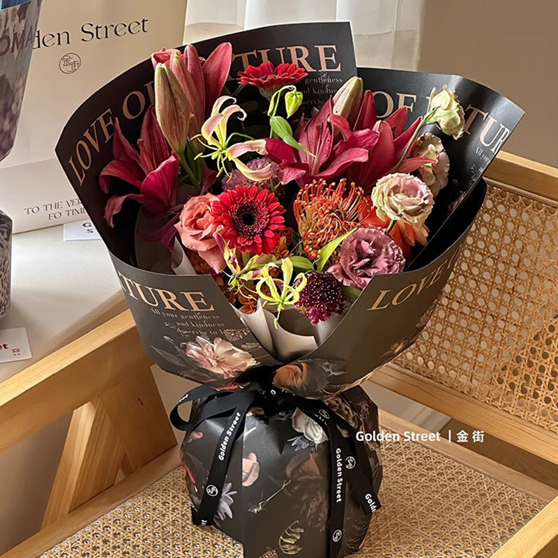 Huimeng jardín pintura al óleo viento flores ramo de flores papel de embalaje atmósfera retro papel regalo florista DIY materiales hechos a mano