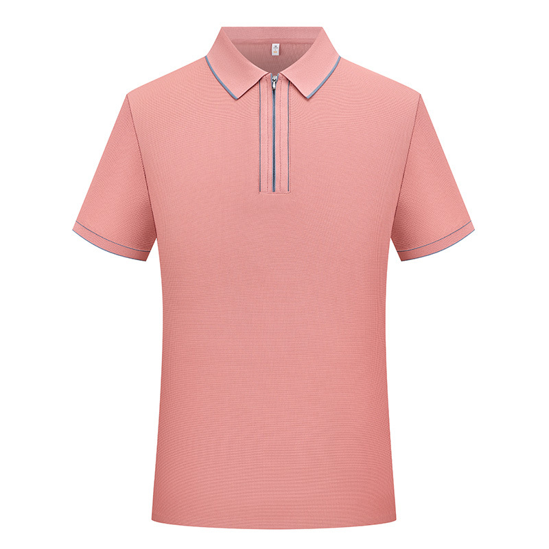 Camiseta de negocios para hombre con cuello de cinta de gama alta, polo de hombre de manga corta con cremallera, logotipo personalizado de alta gama