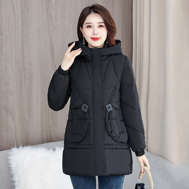 棉袄外套聚酯棉服女中长款2024年冬装新款中年妈妈装加厚中款棉衣