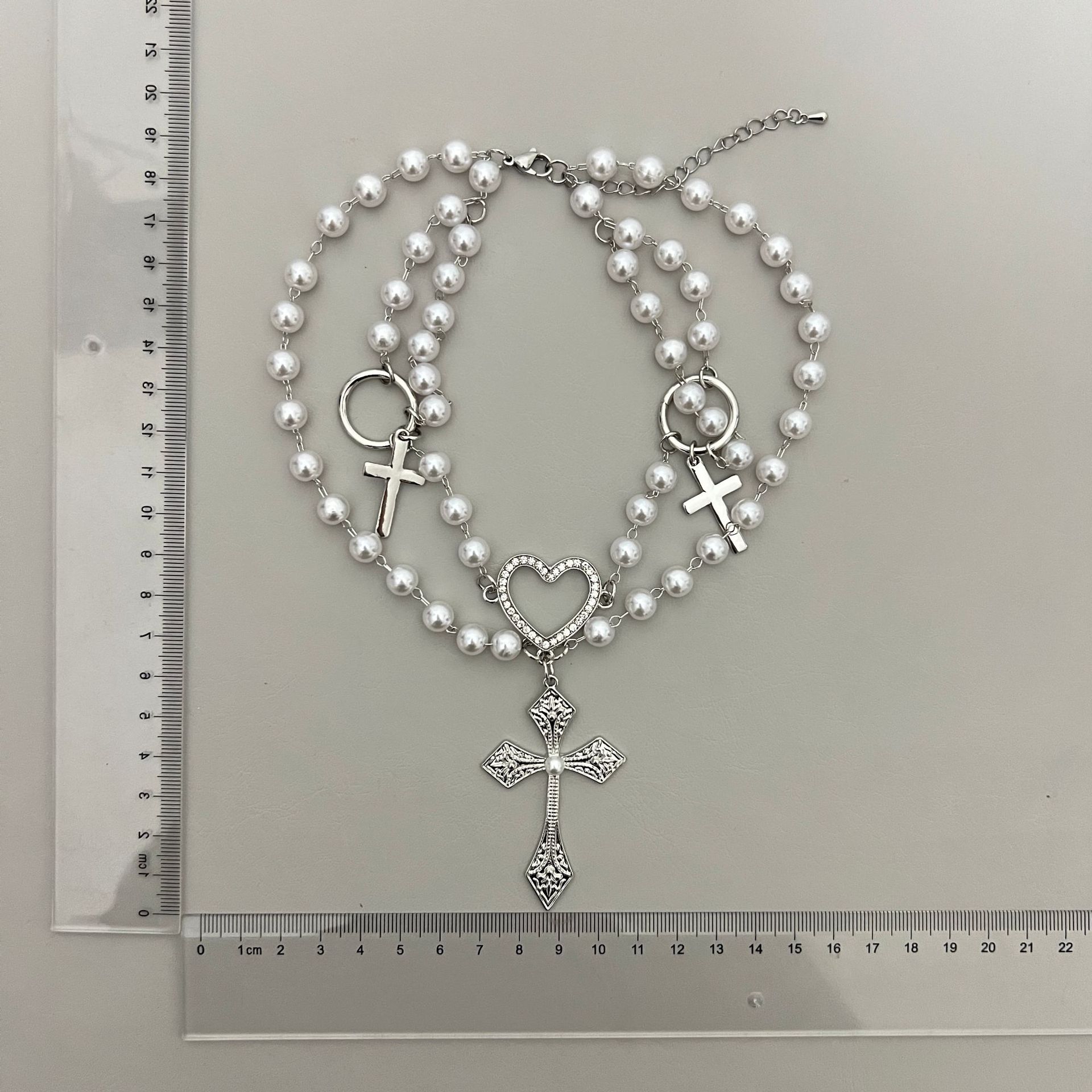 Title 1, Beaded Cross Double Layer Twin Necklace Shareab...