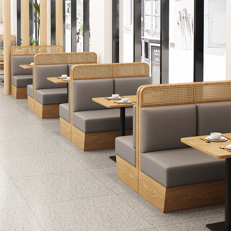 Theme restaurant rattan solid wood deck dessert shop sofa table and chair combination commercial cafe milk tea shop dining table and chairs