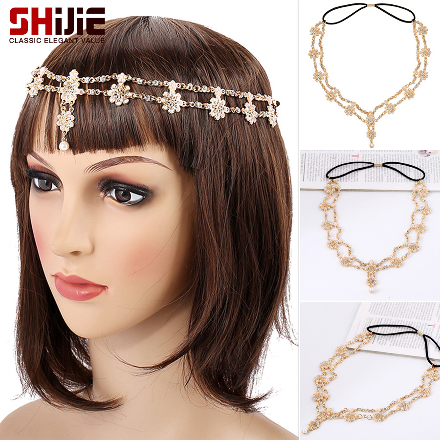 Fashionable cute golden headband with tassels pearl for bride