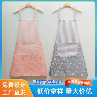 竹节棉质围裙厨房家用防油污挂脖高颜值围腰围裙定制印字广告围裙