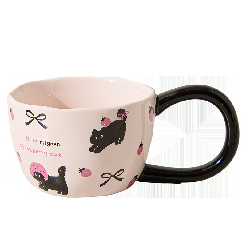 漫画の大きな耳と長いハンドルのかわいい猫セラミックマグ飲料カップホームコーヒーブレックファストカップお土産|undefined
