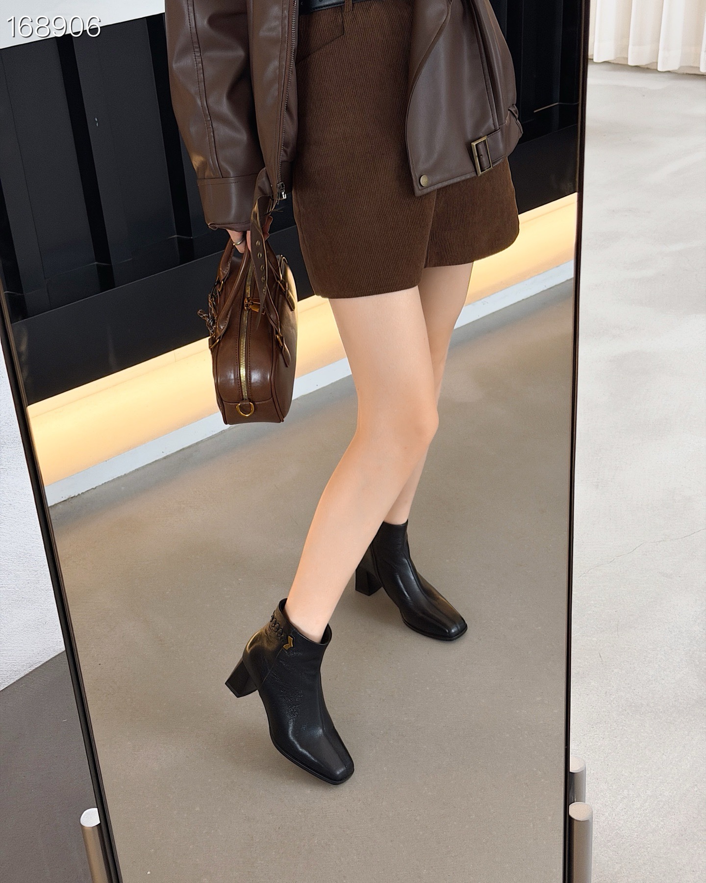 Boot da cừu nữ mũi vuông gót vuông cổ thấp phong cách sang trọng — Màu đen chi tiết 9