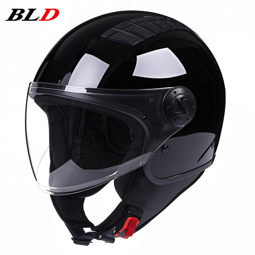 Universal Electric Motorcycle Helmet Lightweight Retro Cruiser Helmet Unisex (Motosiklet kaskı (dəbilqə)) - black-s