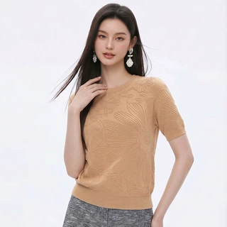 深圳南油女装刺绣文艺休闲短袖针织衫上衣女2026夏季新款源头工厂