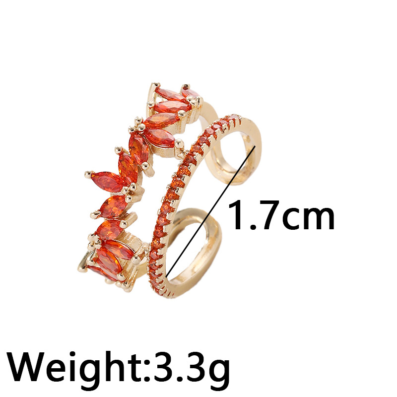 1 Piece Fashion Leaves Copper Plating Inlay Zircon Womenu0027S Open Ring