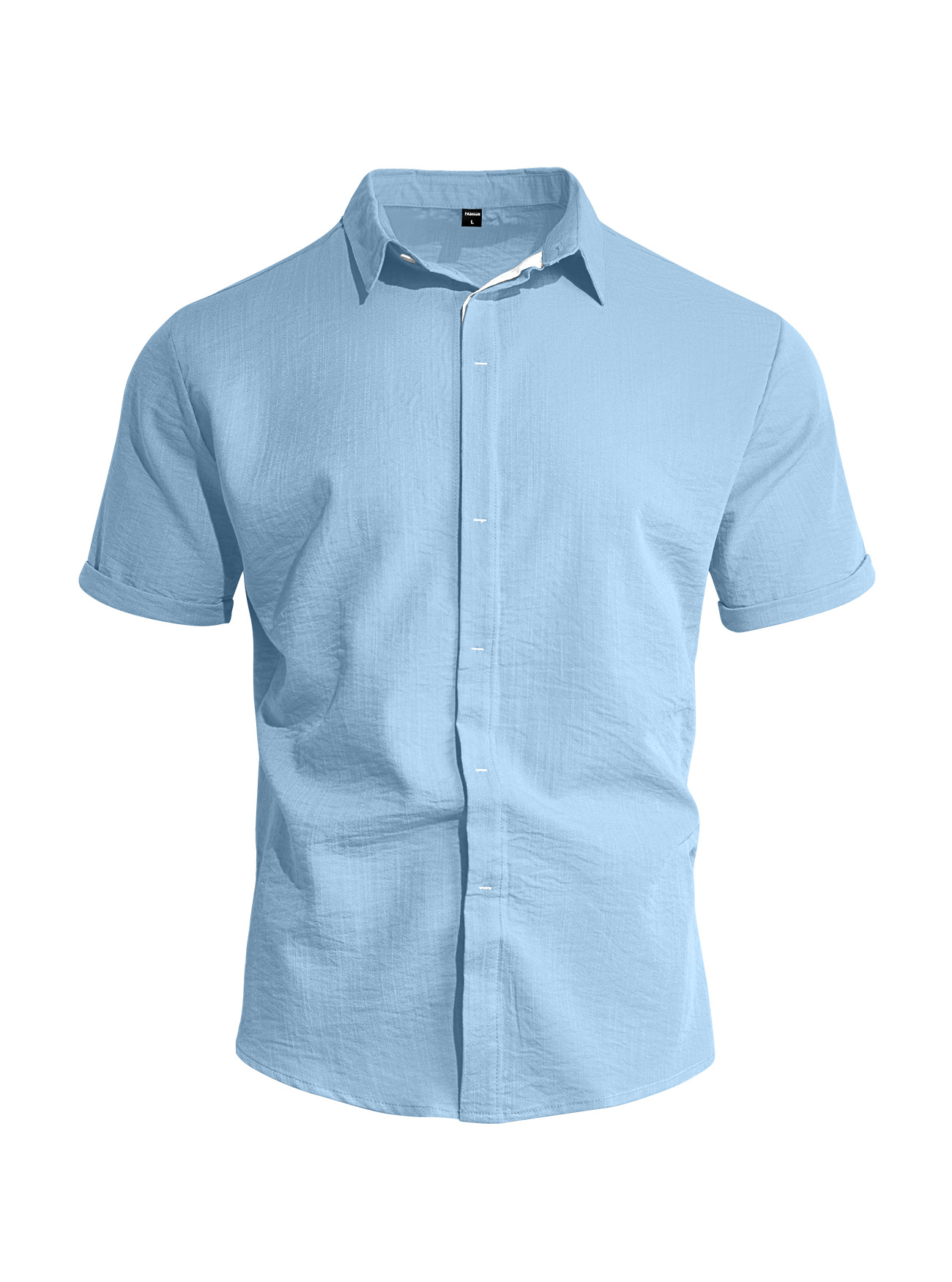 Transfronterizo Europa y América Amazon verano hombre botón de color sólido camisa casual de manga corta de tendencia de vacaciones de playa camiseta hombre