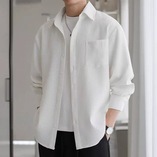 泡泡纱衬衫外套男秋季2024新款日系潮流设计感宽松慵懒风衬衣工装