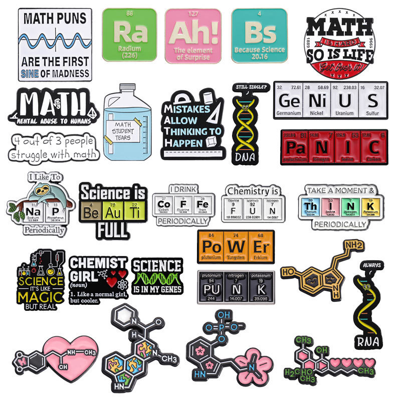 Qihe Chemical Element Metal Brooch Series Set Alloy Painted Badge Mathematics Science Exquisite Gift