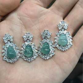 天然蓝水翡翠葫芦吊坠S925银镶嵌颜色鲜艳晶体通透时尚风格