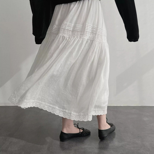 Natural high-branch fermentation washing ramie A-line skirt white skirt 2025 summer homemade cotton and linen literary fairy skirt