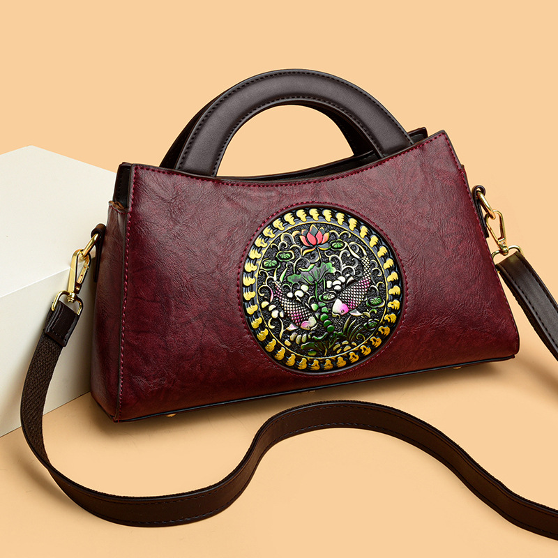 Bolso de mujer 2023 nuevo estilo nacional artístico costura moda mujer bolsa de sillín portátil hombro bolsa de mensajero al por mayor