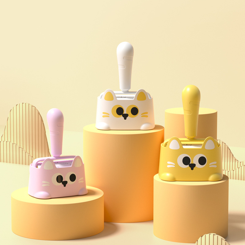 新款卡通猫咪粘毛器套装带替换装 可撕式滚筒衣物趴趴猫粘毛神器