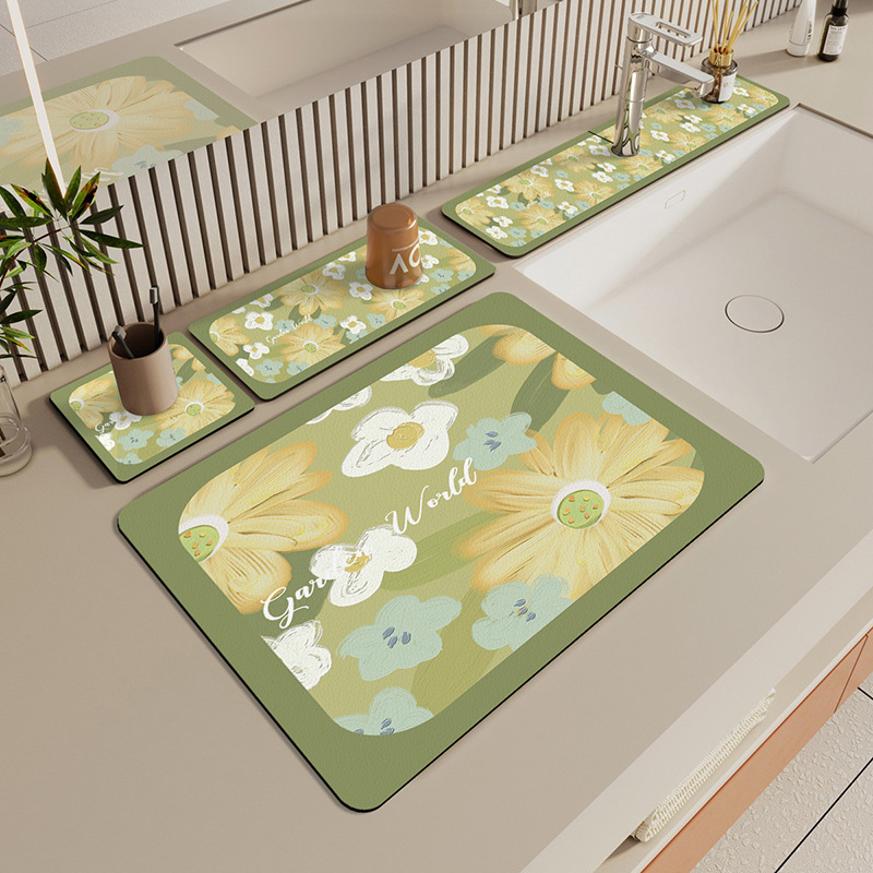 Kitchen Countertop Absorbent Mat Soft Diatom Mud Drying Mat Desktop Tableware Drying Mat Coaster Bar Mat Dispensable Placemat
