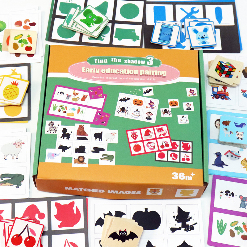 木の子供の蒙氏の動物の果物は影を探してパズルのゲームをペアリングします。|undefined