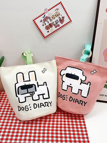 Cute Handbag with Canvas for , Portable and Unique, Bucket Dog Design, Small Minority Style, Gift Bag, New Canvas Bag