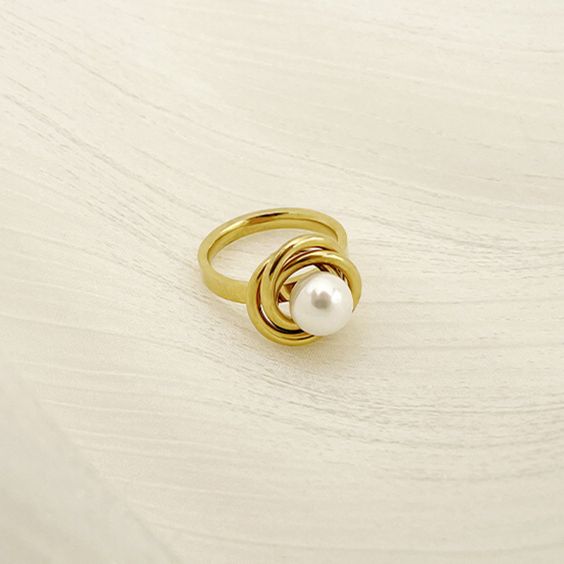 Fashion Geometric Stainless Steel Plating Artificial Pearls Rings