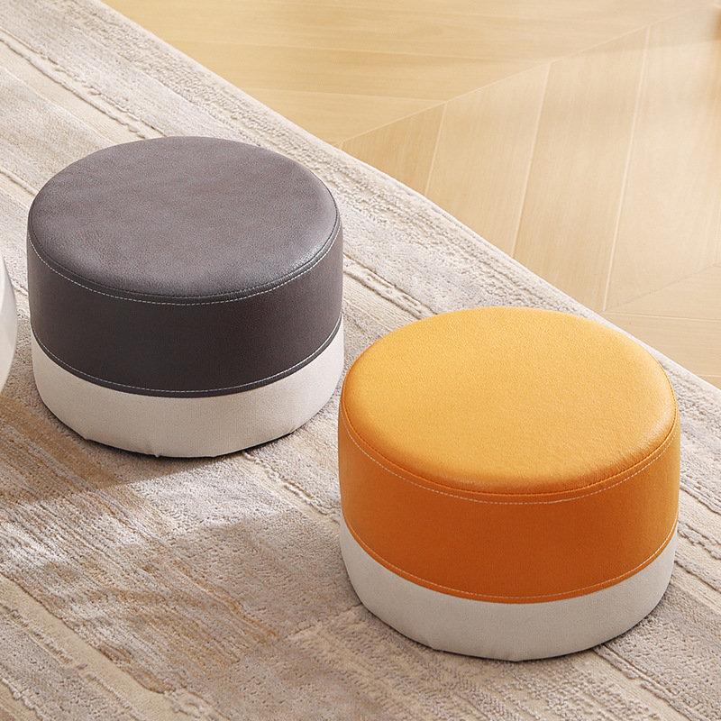 Small Stool for Living Room, Household Bench, Sofa Stool, Sturdy Round Stool, Seat Cushion, Trendy Shoe-Changing Stool, Low Stool