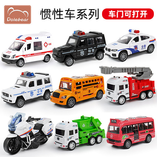 Children's toy car with inertia, anti-fall, opens, simulation police car and ambulance model, boy school bus, small car set
