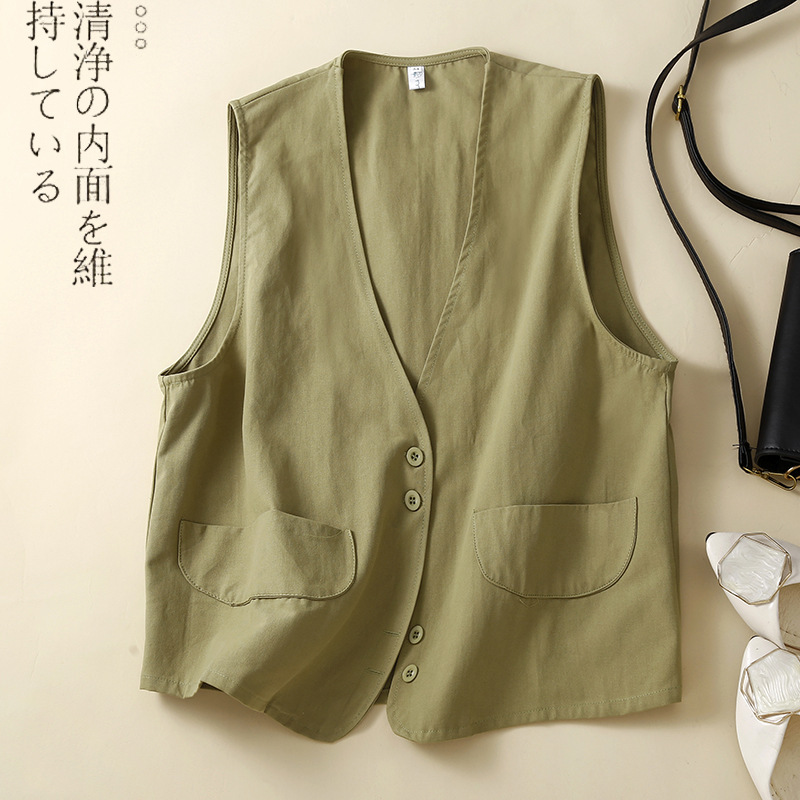 4 Colors Available 2026 Spring New Designer Cotton Sleeveless Vest for Women Loose Solid Color Layered Vest Small Tank Top