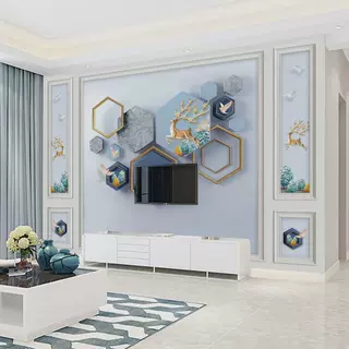 定制简约电视背景墙壁纸客厅墙纸墙布影视墙壁画挂画五宫格美式