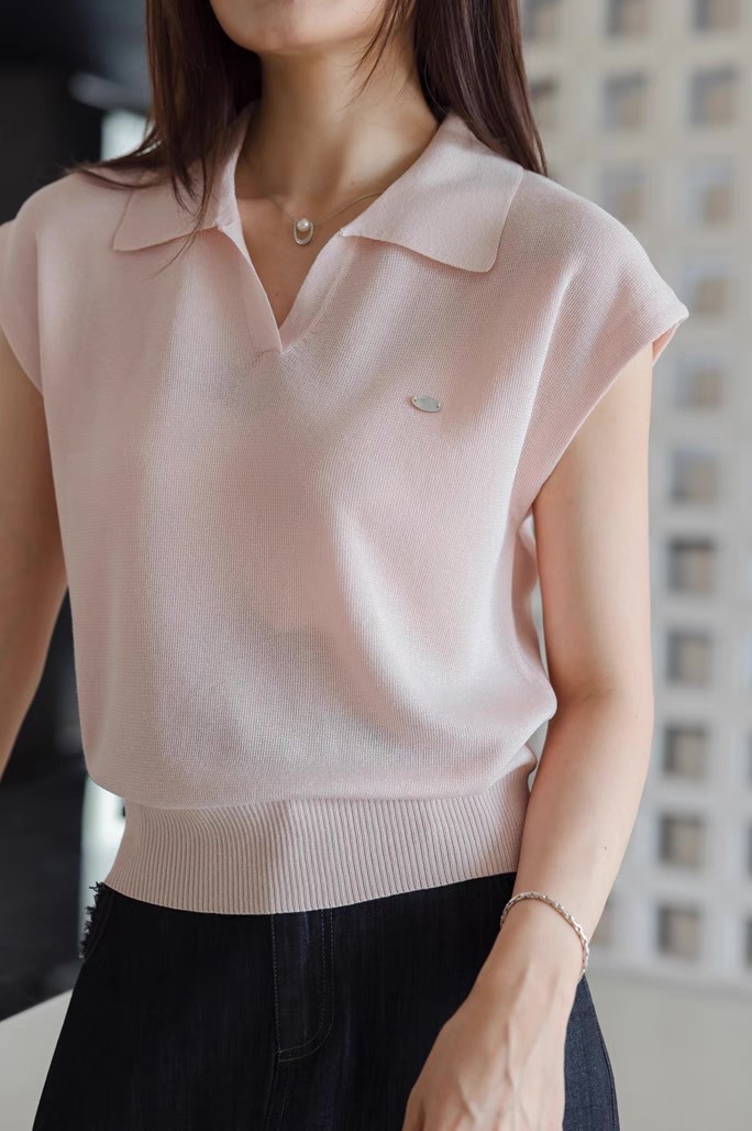 Áo polo nữ ngắn tay cổ bẻ chất liệu linen pha sợi dệt kim — màu đen chi tiết 12