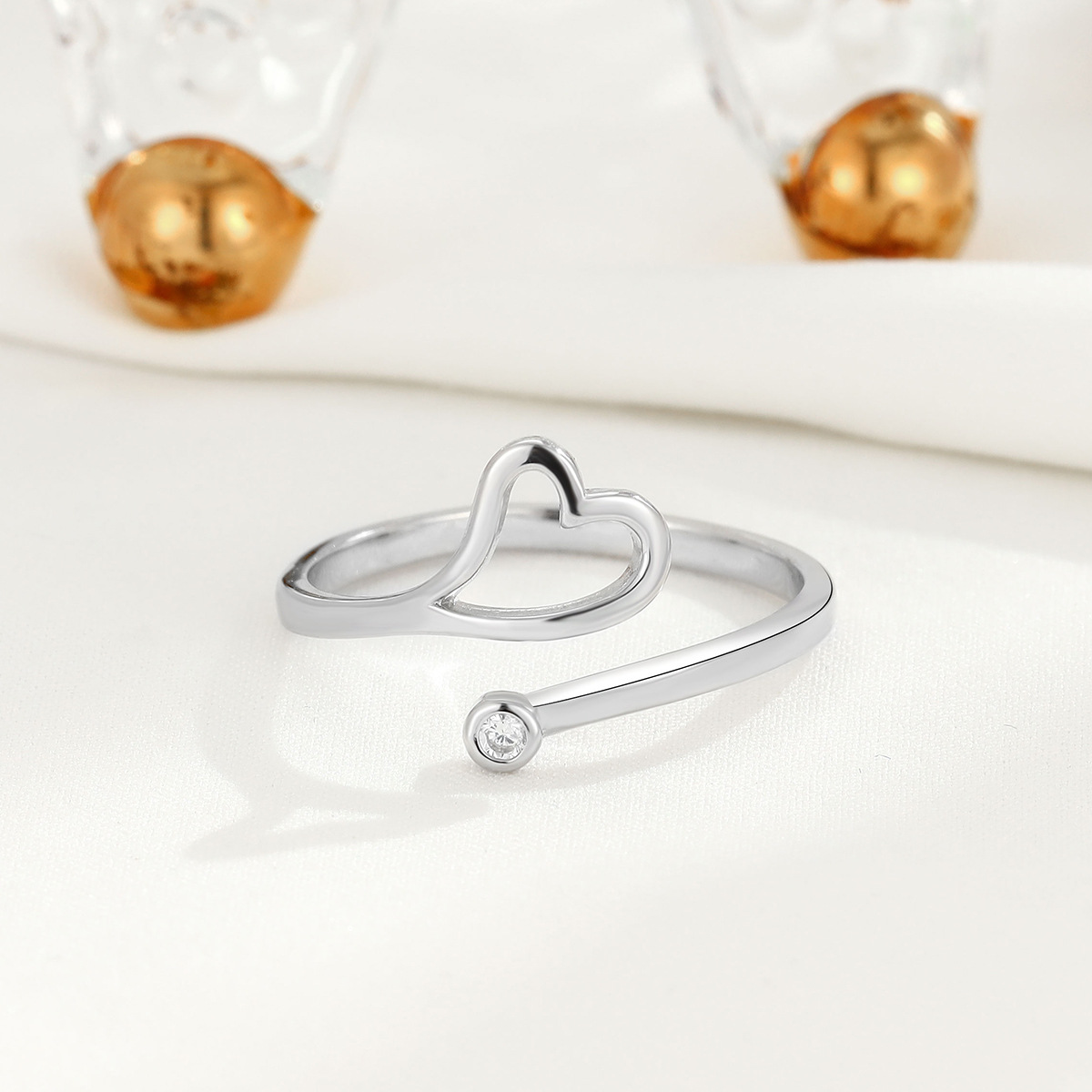 S925 Sterling Silver Simple Hollow Heart-shaped Ring Temperament Niche Design Jewelry Personality Love Open Ring Female